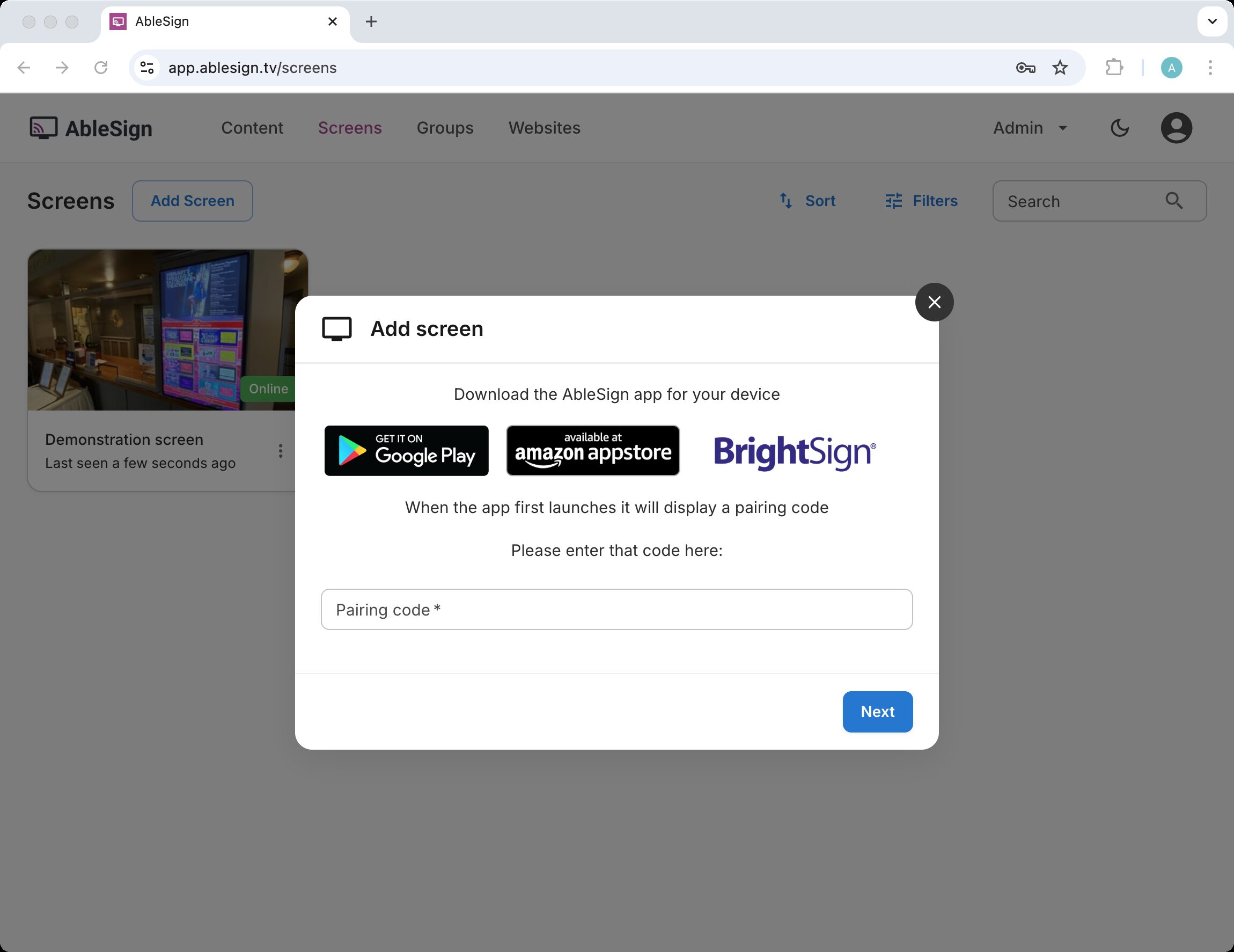 add digital signage screen