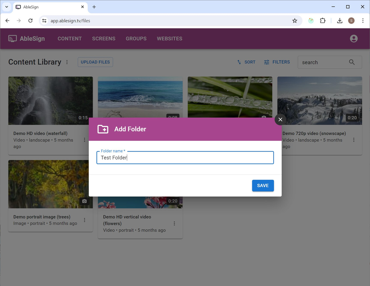 digital signage add folder name