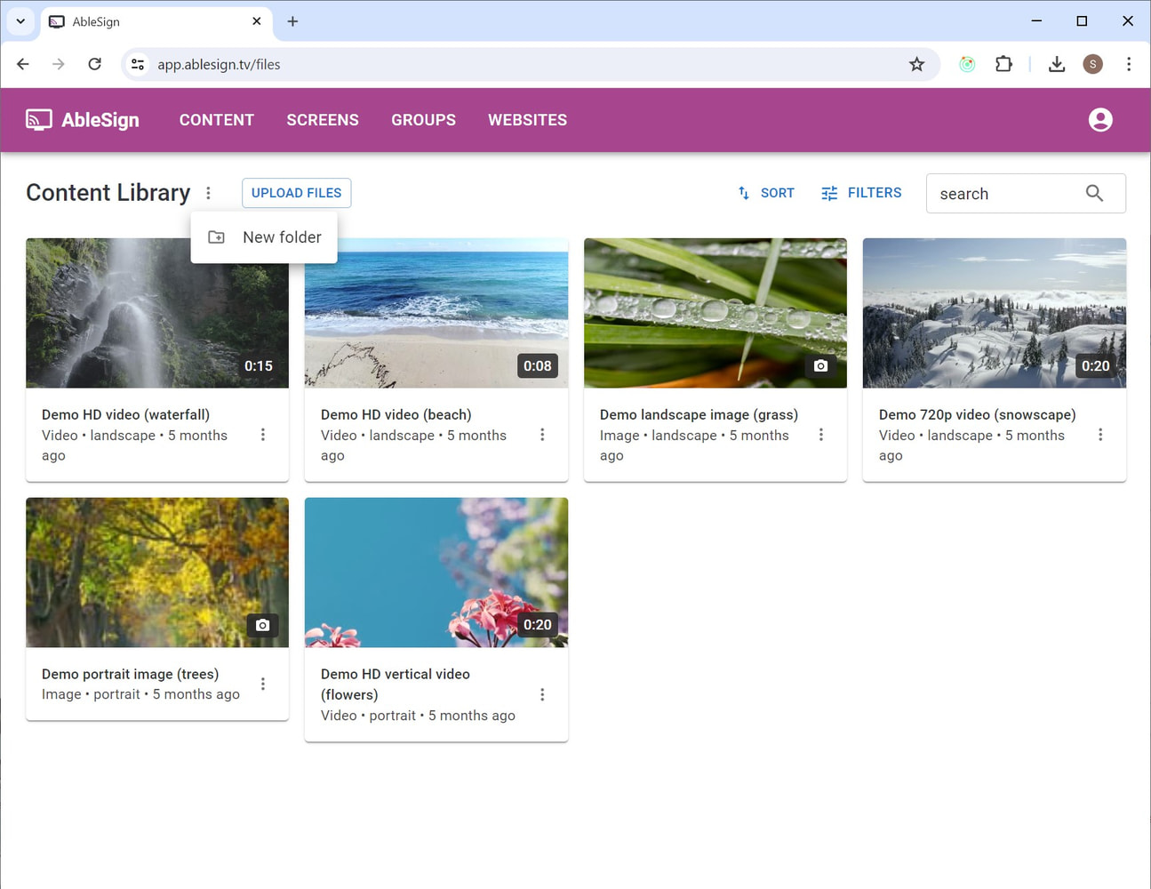 digital signage add folder