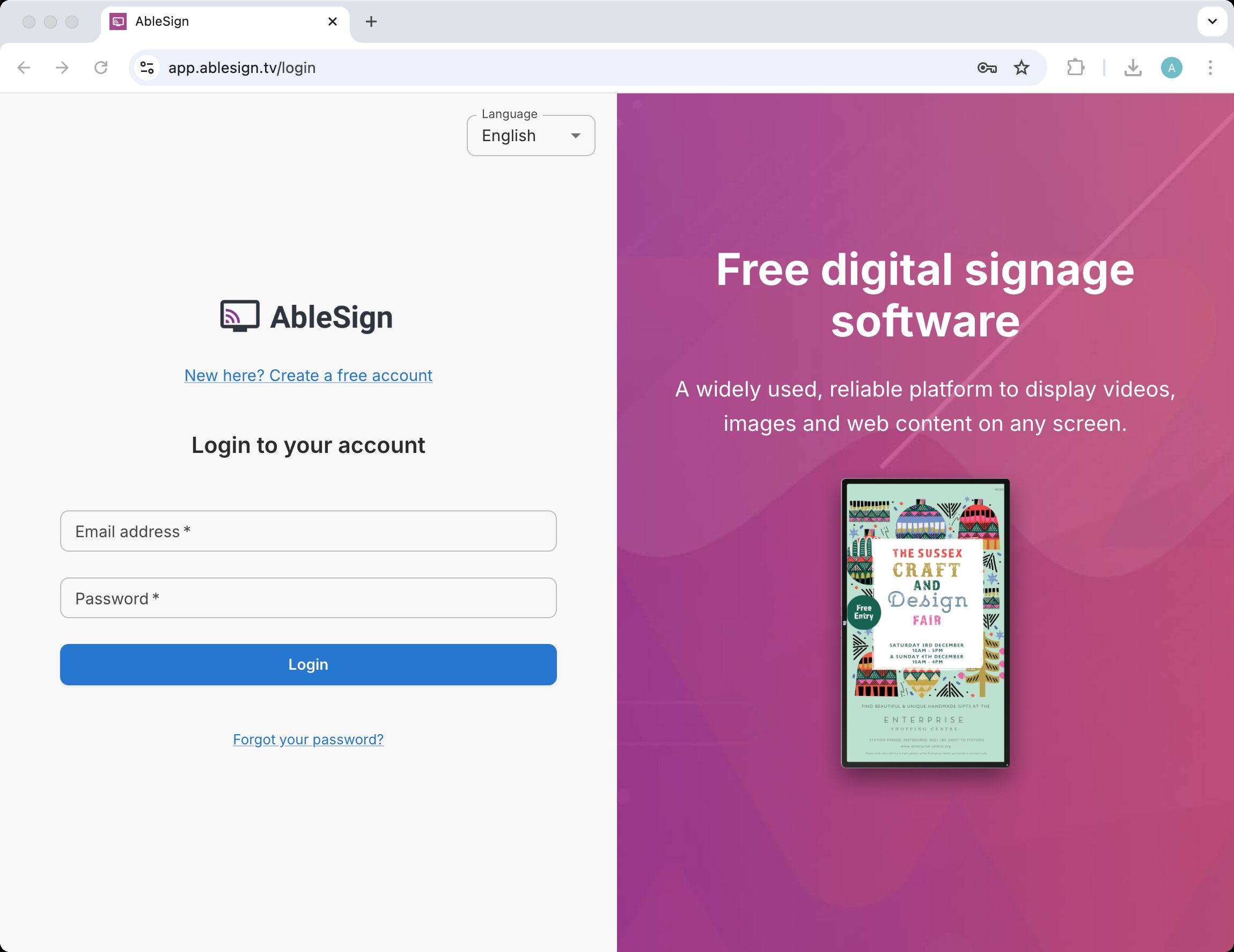 digital signage app login