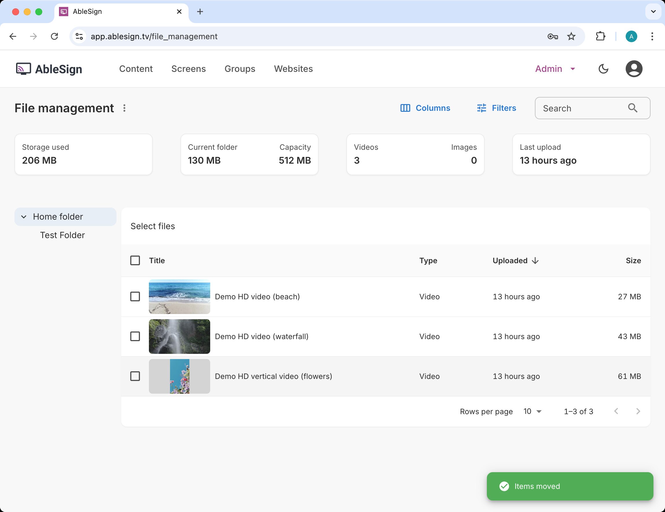 digital signage bulk actions files moved