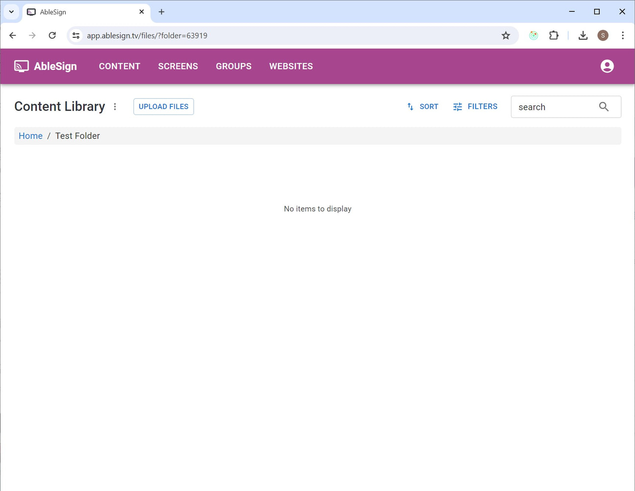 digital signage inside test folder empty