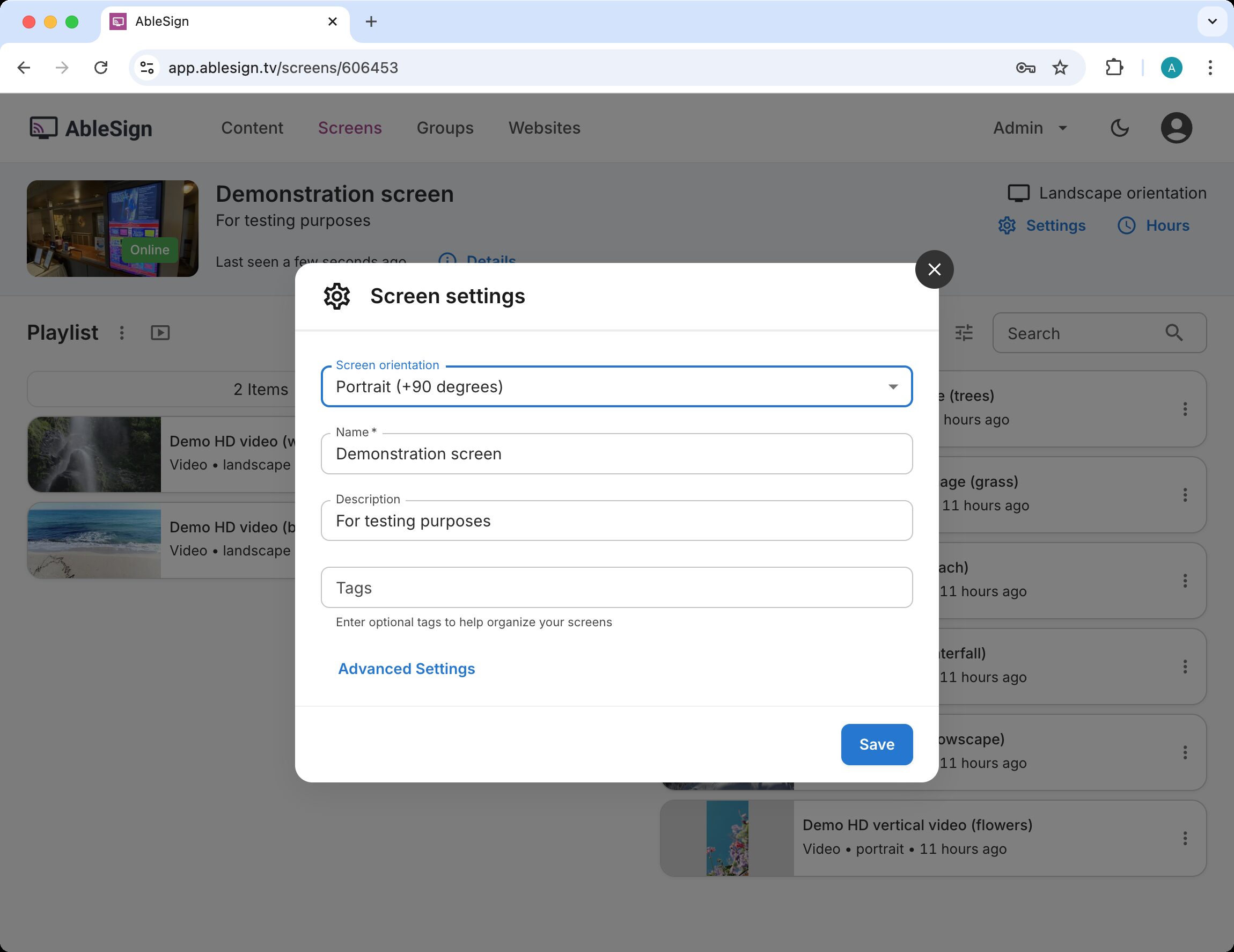 digital signage screen orientation