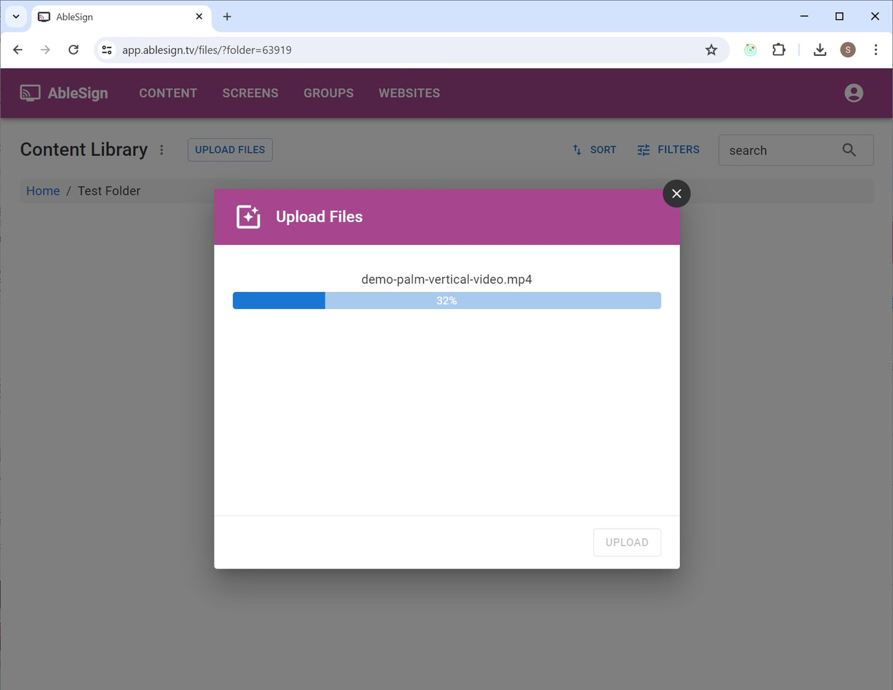digital signage upload to empty folder