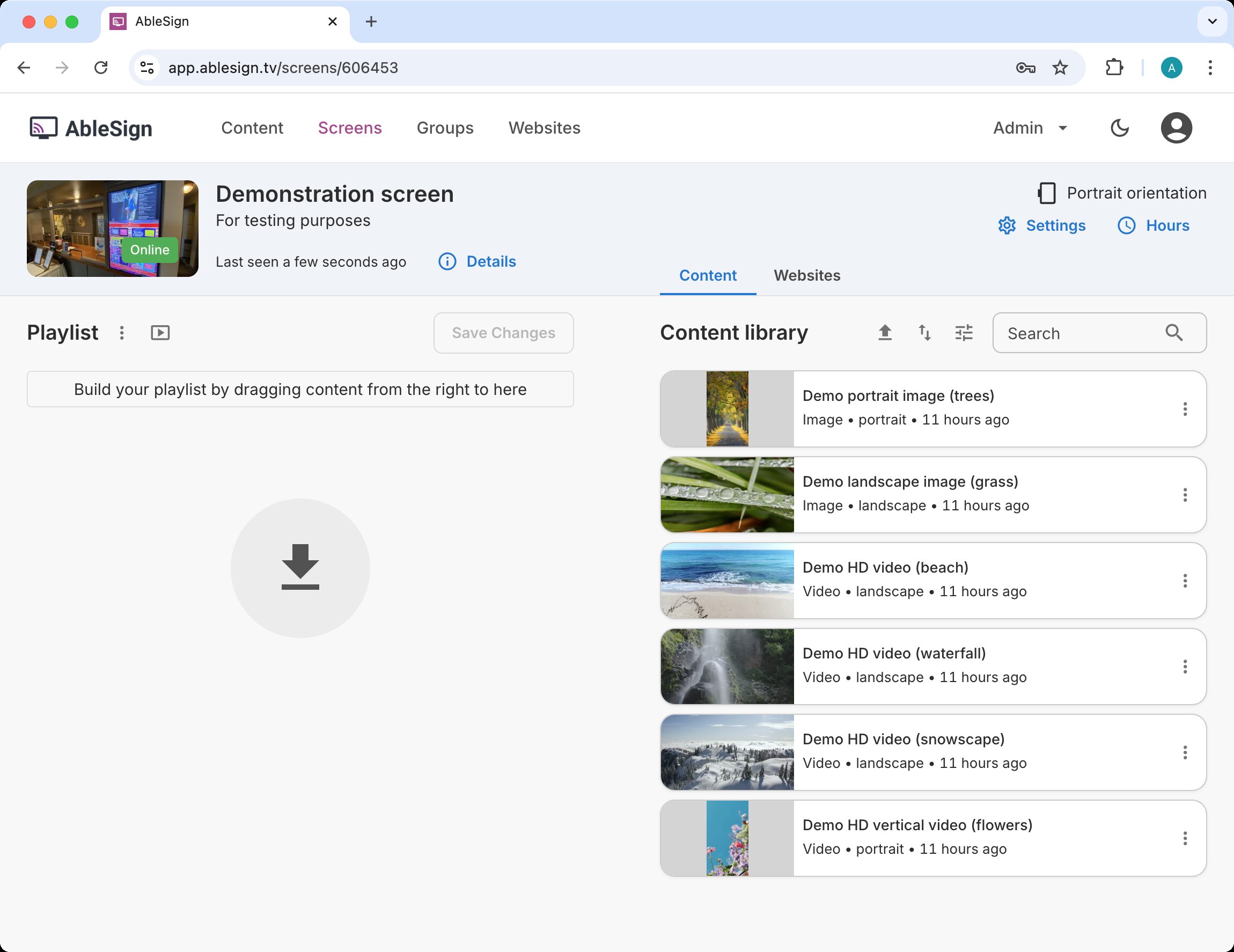 example signage screen