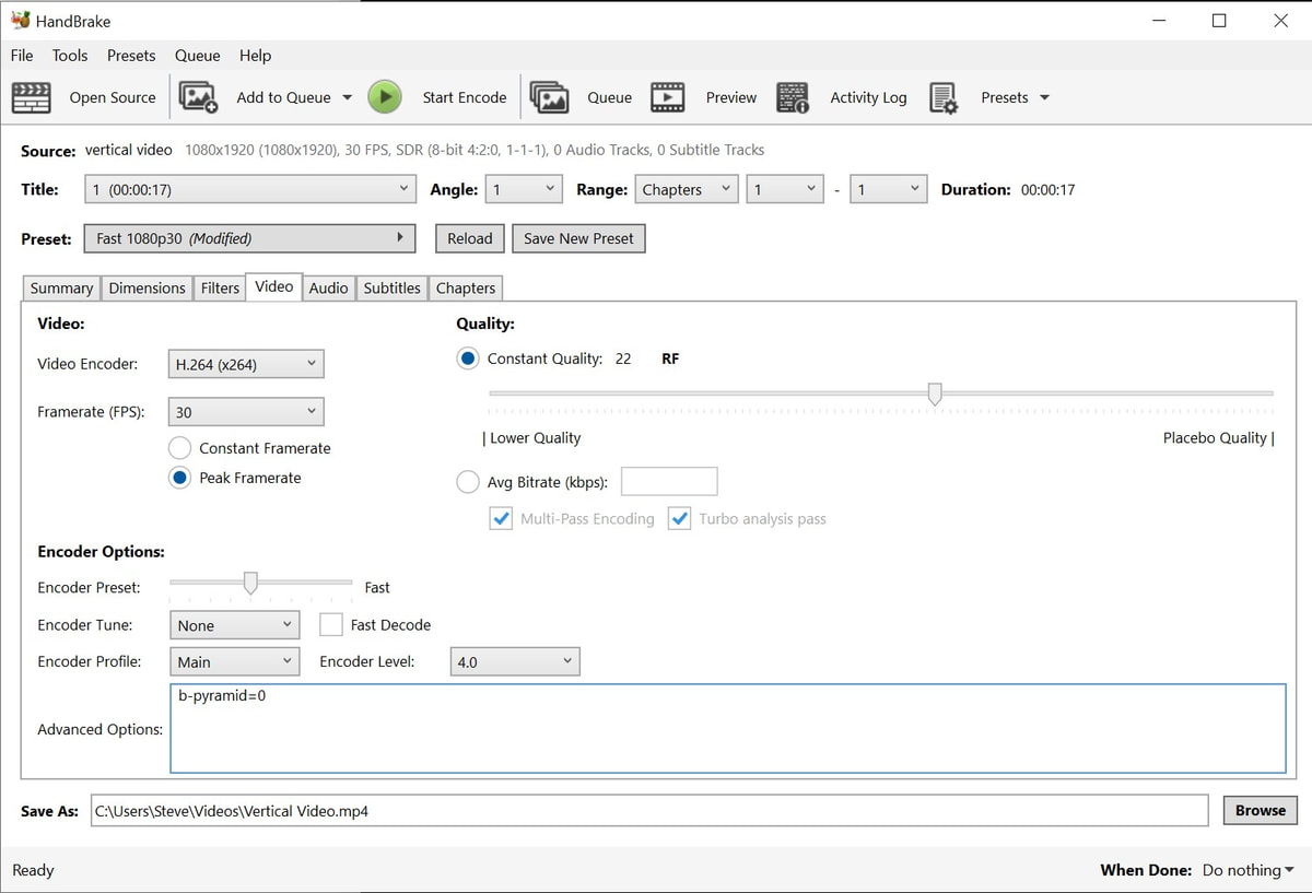 handbrake set option