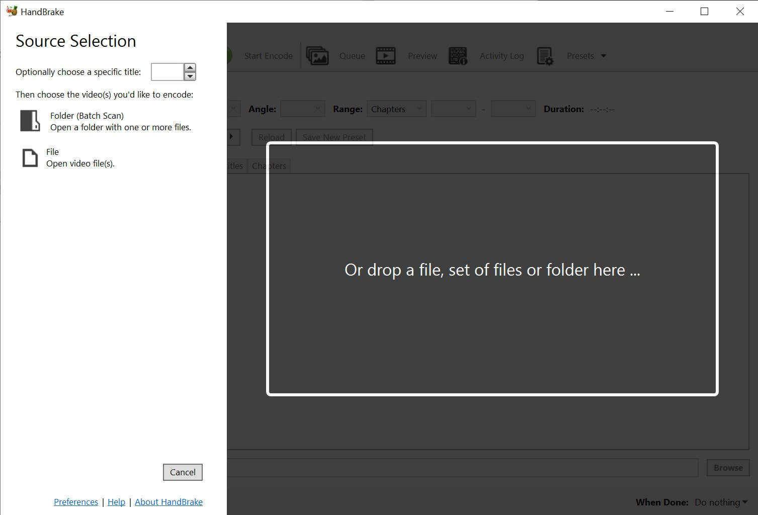 handbrake splash screen