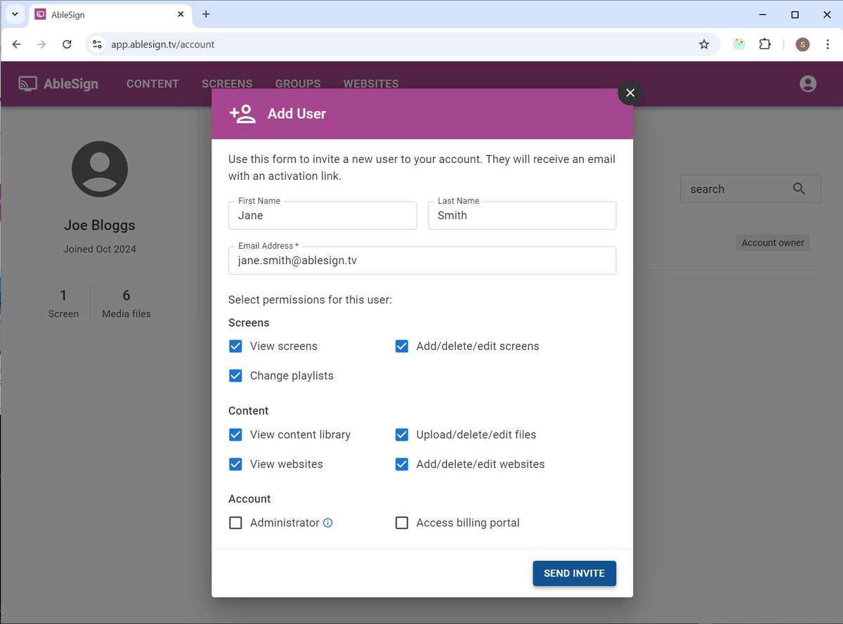new user form digital signage completed